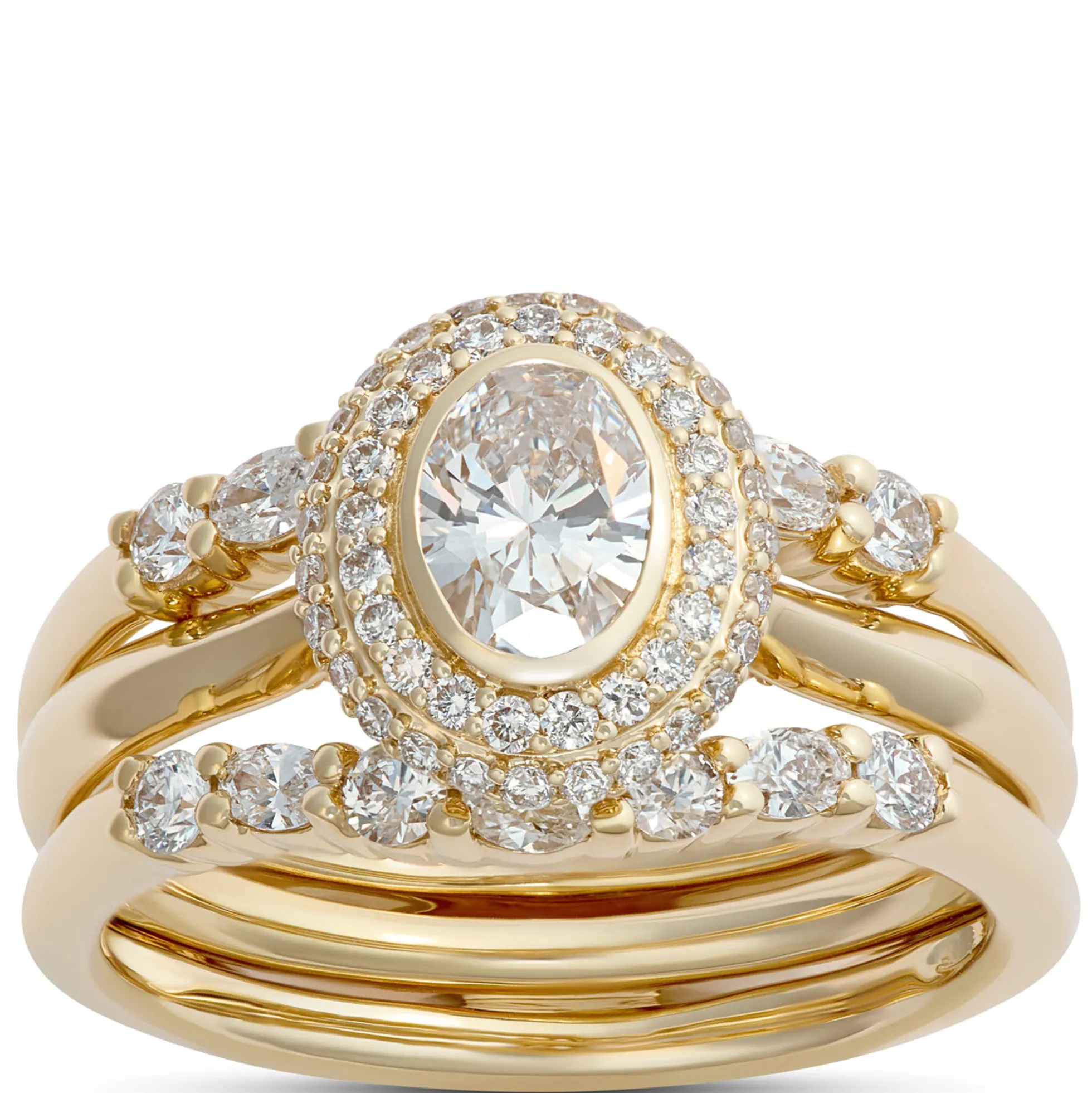 Oval Diamond Engagement Ring with Double Halo, 14K Yellow Gold