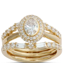 Oval Diamond Engagement Ring with Double Halo, 14K Yellow Gold