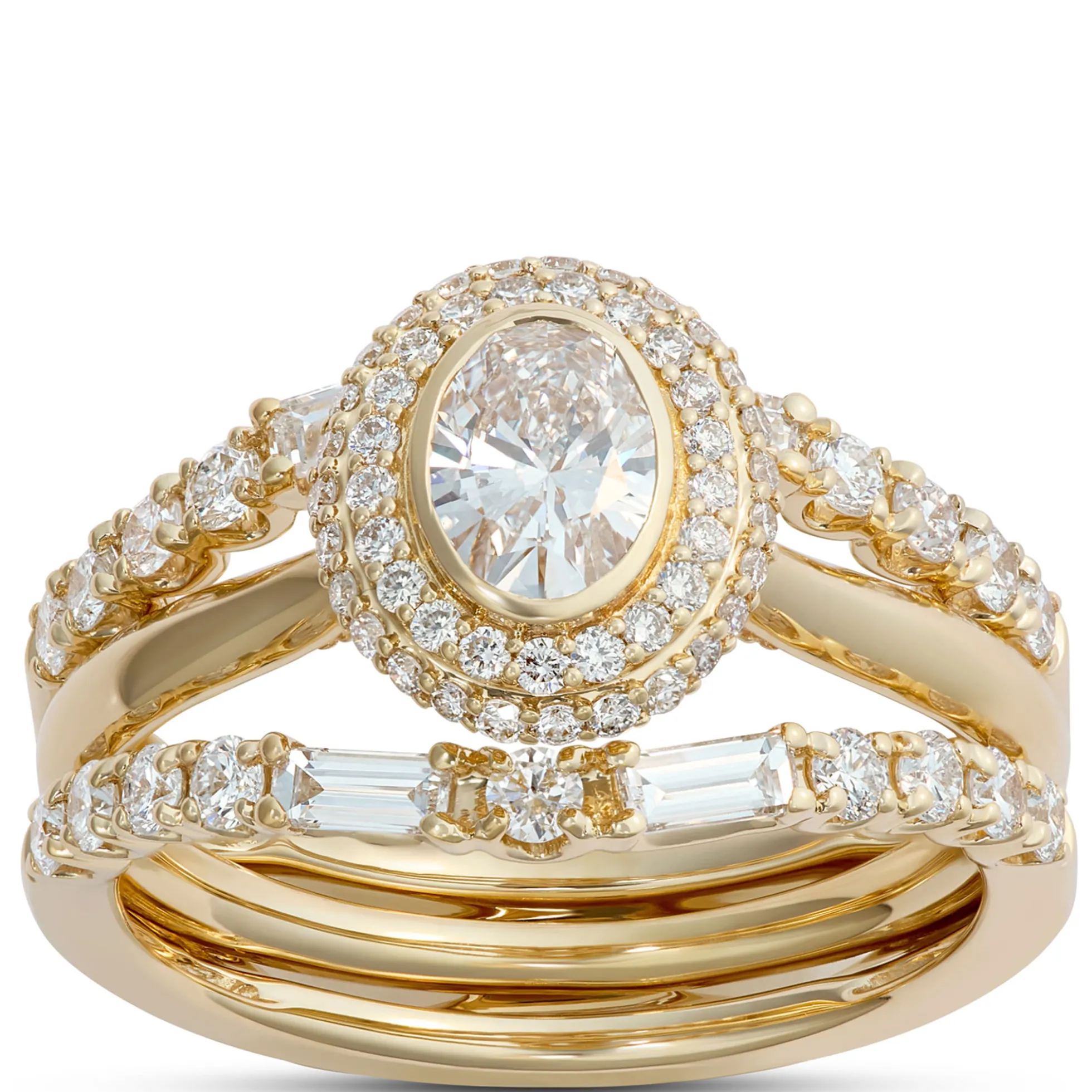 Oval Diamond Engagement Ring with Double Halo, 14K Yellow Gold