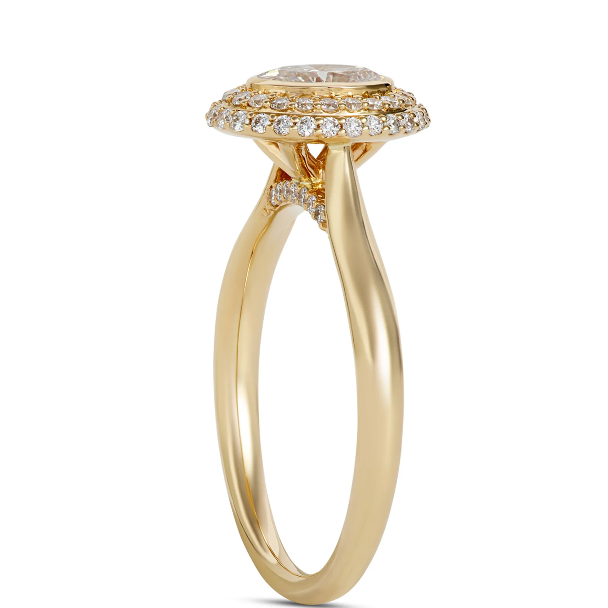 Oval Diamond Engagement Ring with Double Halo, 14K Yellow Gold