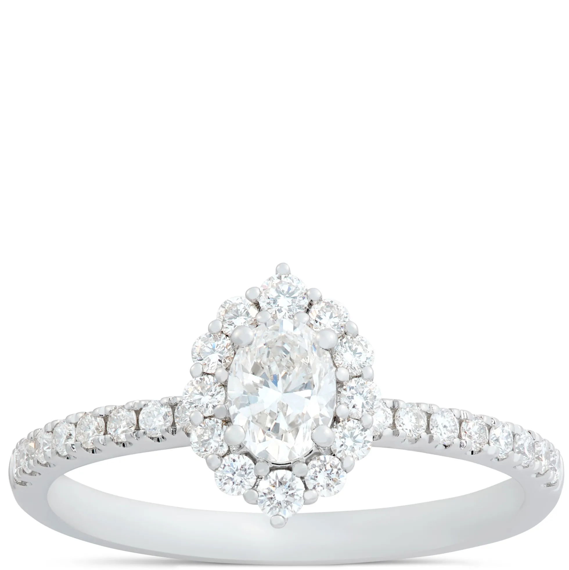 Oval Diamond Halo Engagement Ring, 14K White Gold