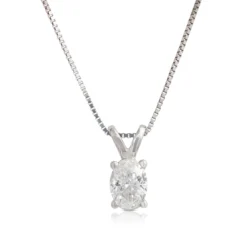 Oval Diamond Pendant, ⅓ Carat Total Weight, 14K White Gold