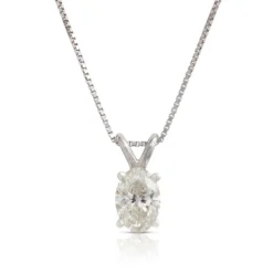 Oval Diamond Pendant, ½ Carat Total Weight, 14K White Gold