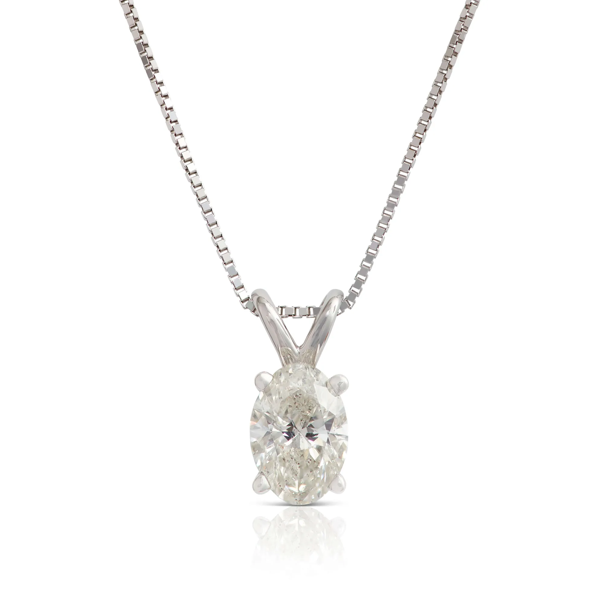 Oval Diamond Pendant, ½ Carat Total Weight, 14K White Gold