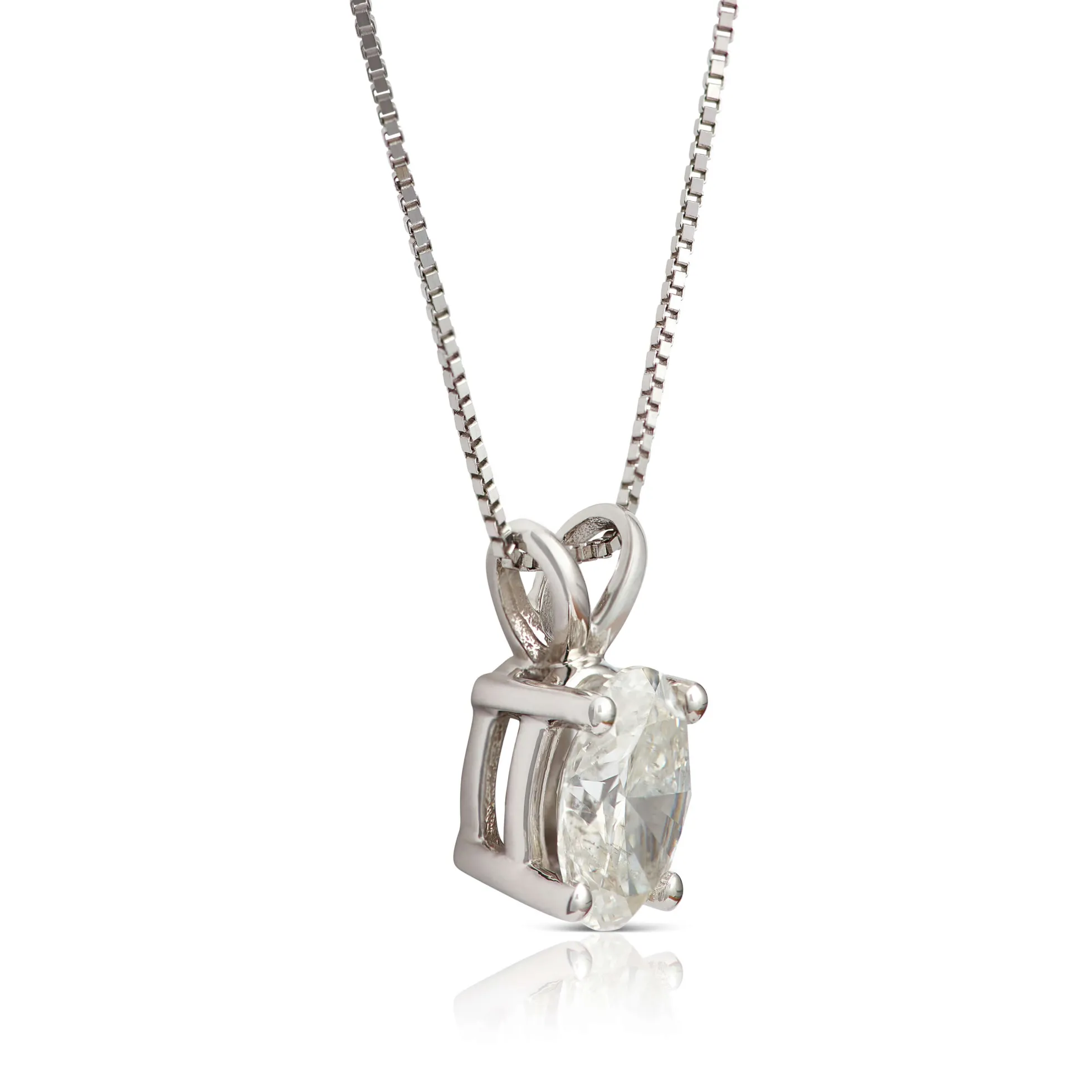 Oval Diamond Pendant, ¾ Carat Total Weight, 14K White Gold