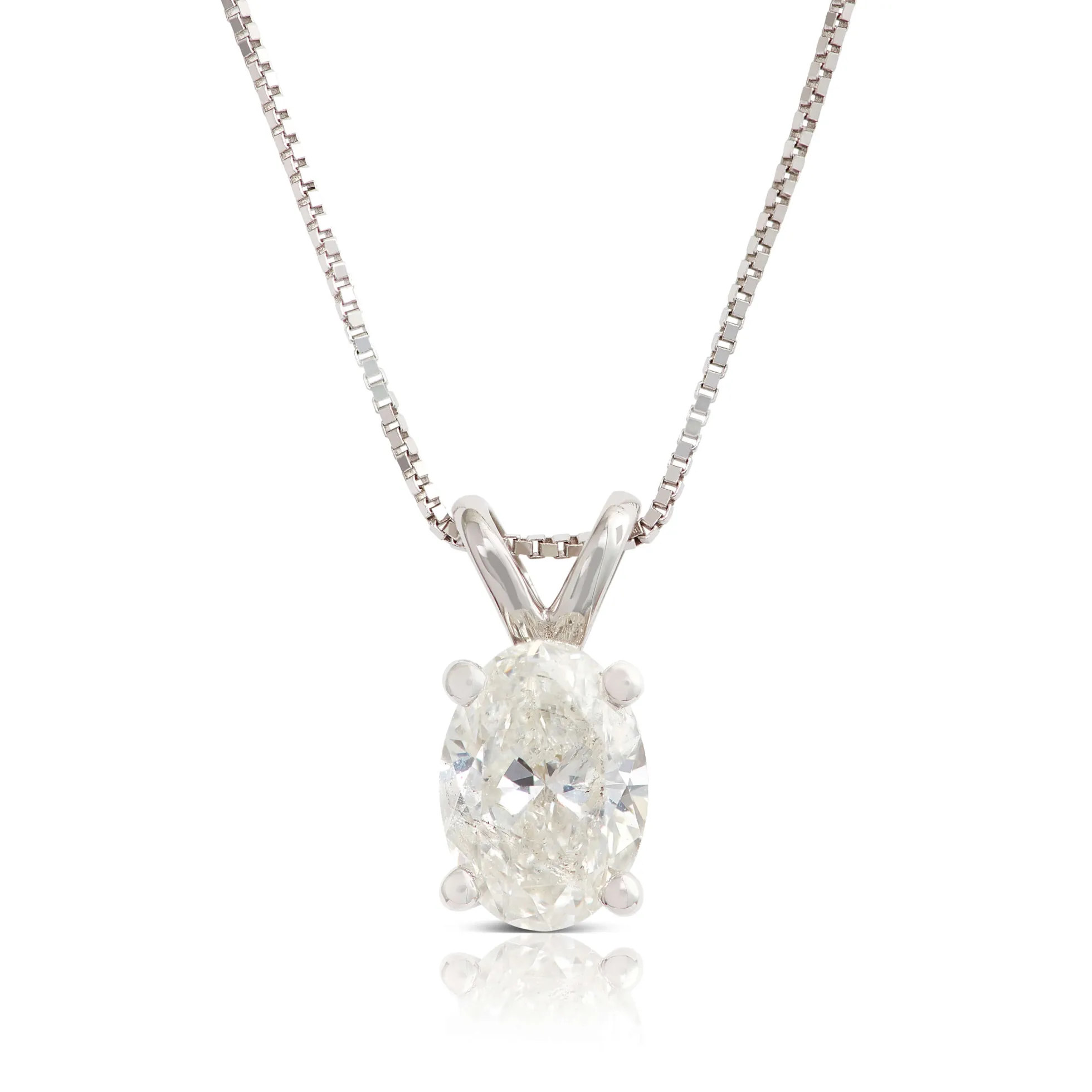 Oval Diamond Pendant, ¾ Carat Total Weight, 14K White Gold