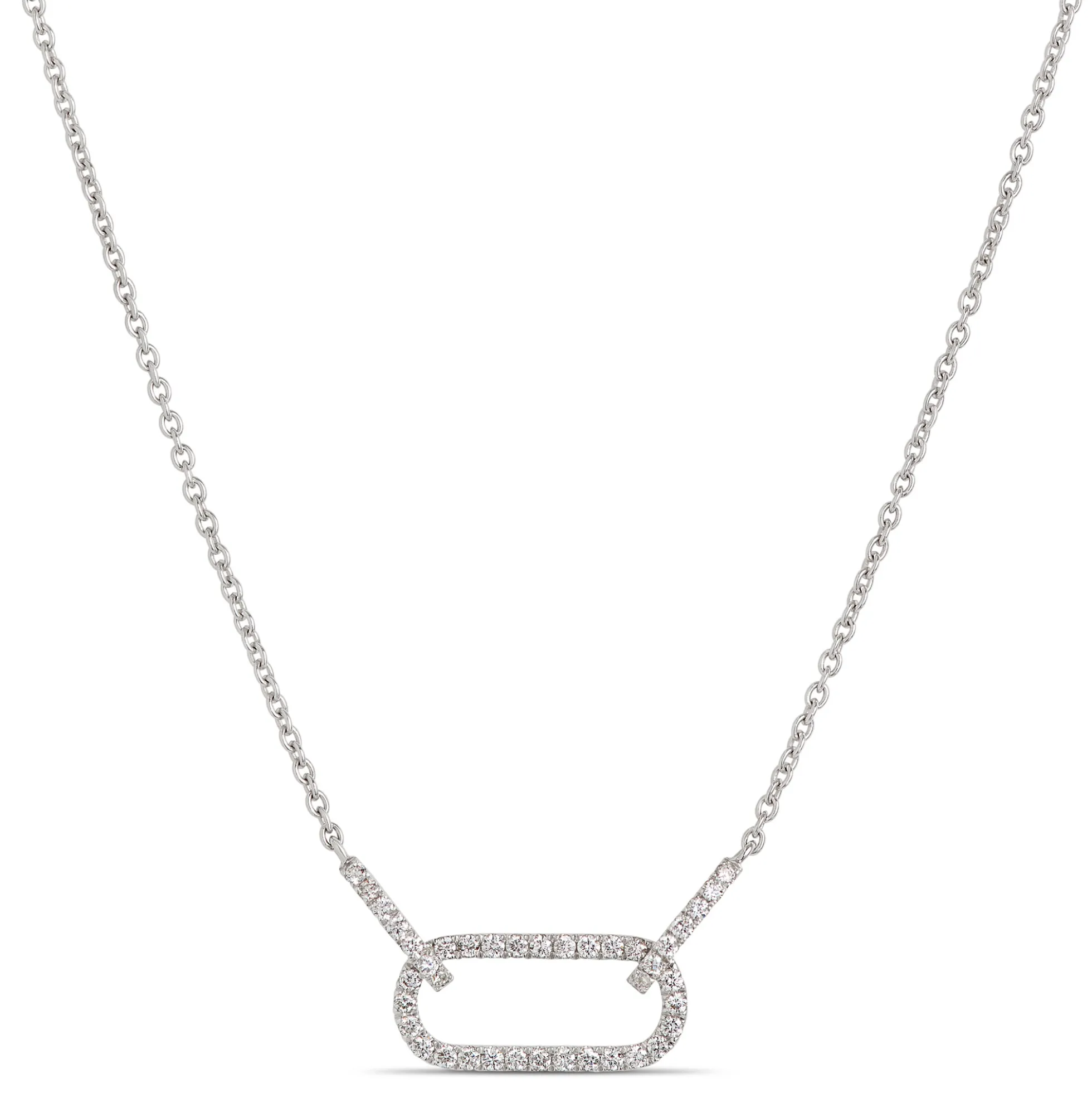 Oval Diamond Ring Pendant, 14K White Gold