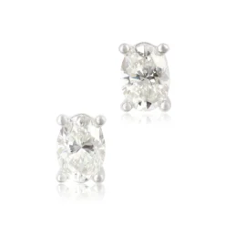 Oval Diamond Studs, 3/4 Carat Total Weight, 14K, White Gold