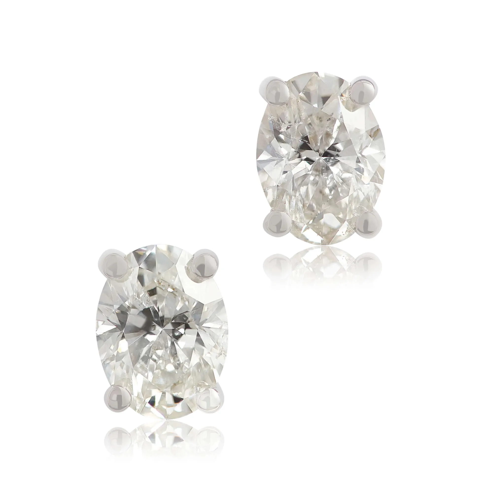 Oval Diamond Studs, 1 Carat Total Weight, 14K, White Gold