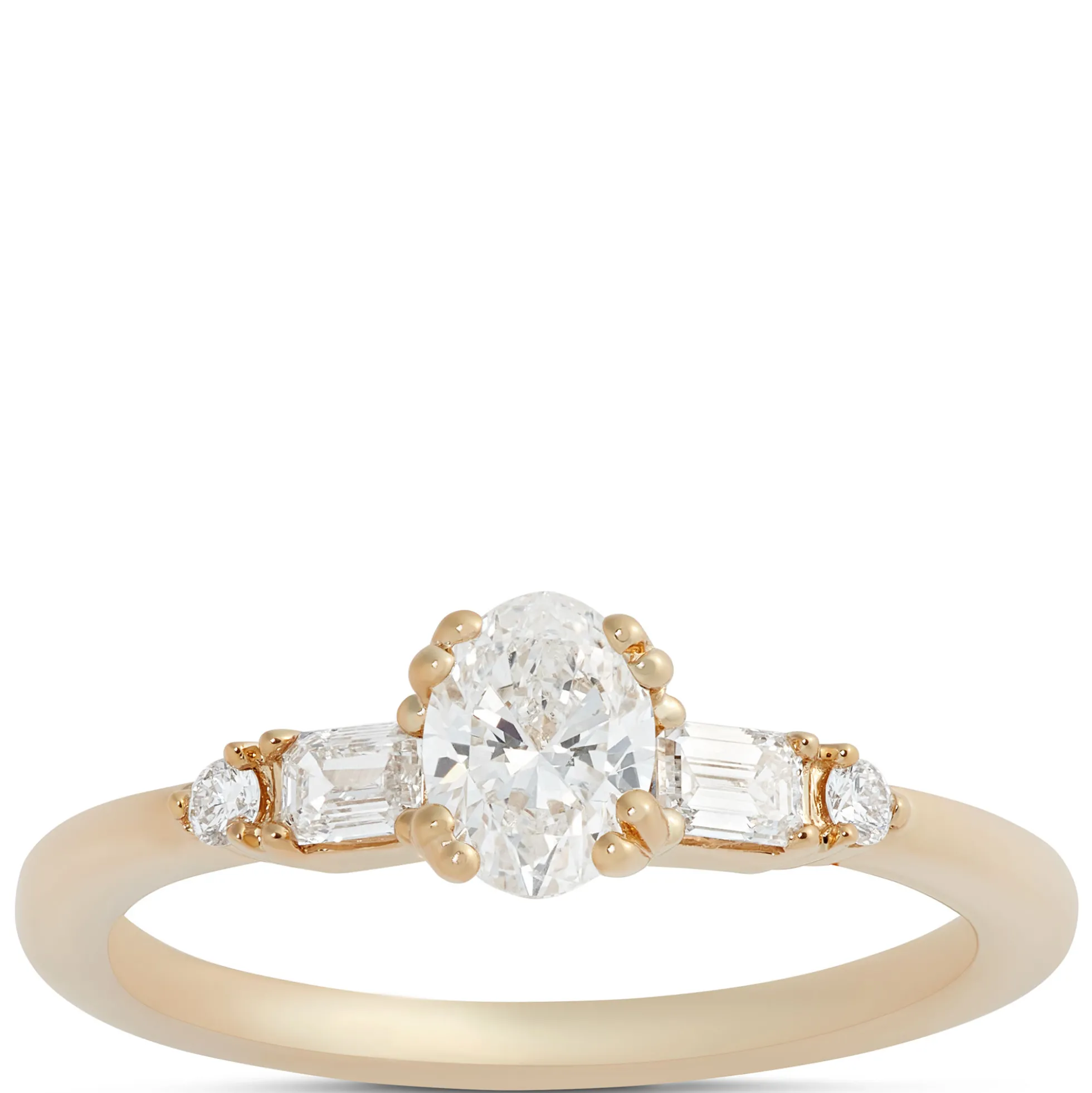 Oval, Emerald and Round Cut Diamond Engagement Ring, 14K Yellow Gold