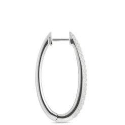 Oval Hoops with Pave Round Diamonds, 14K White Gold