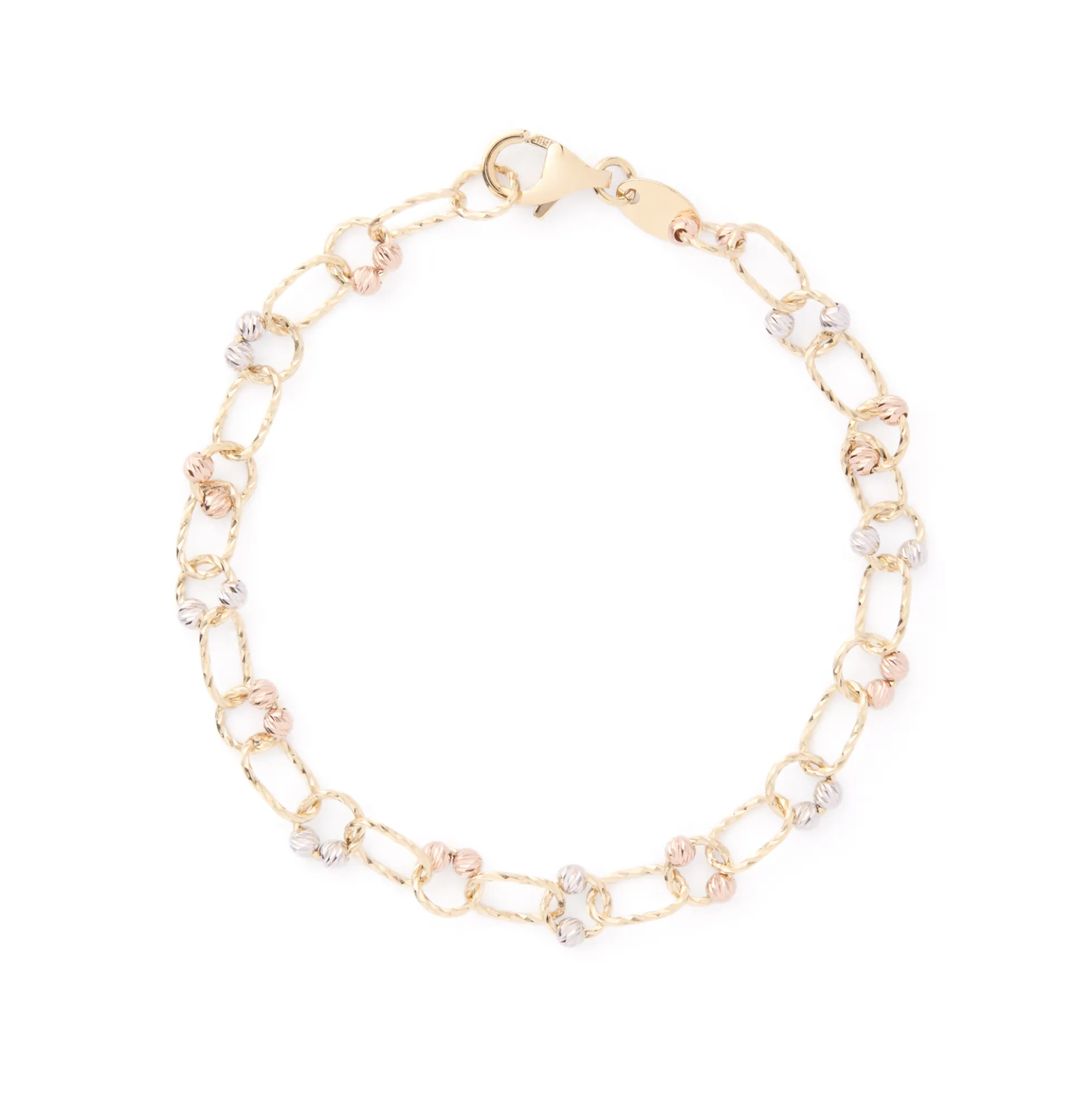 Oval Link Diamond Cut Bracelet, 14K Yellow, White, Rose Gold