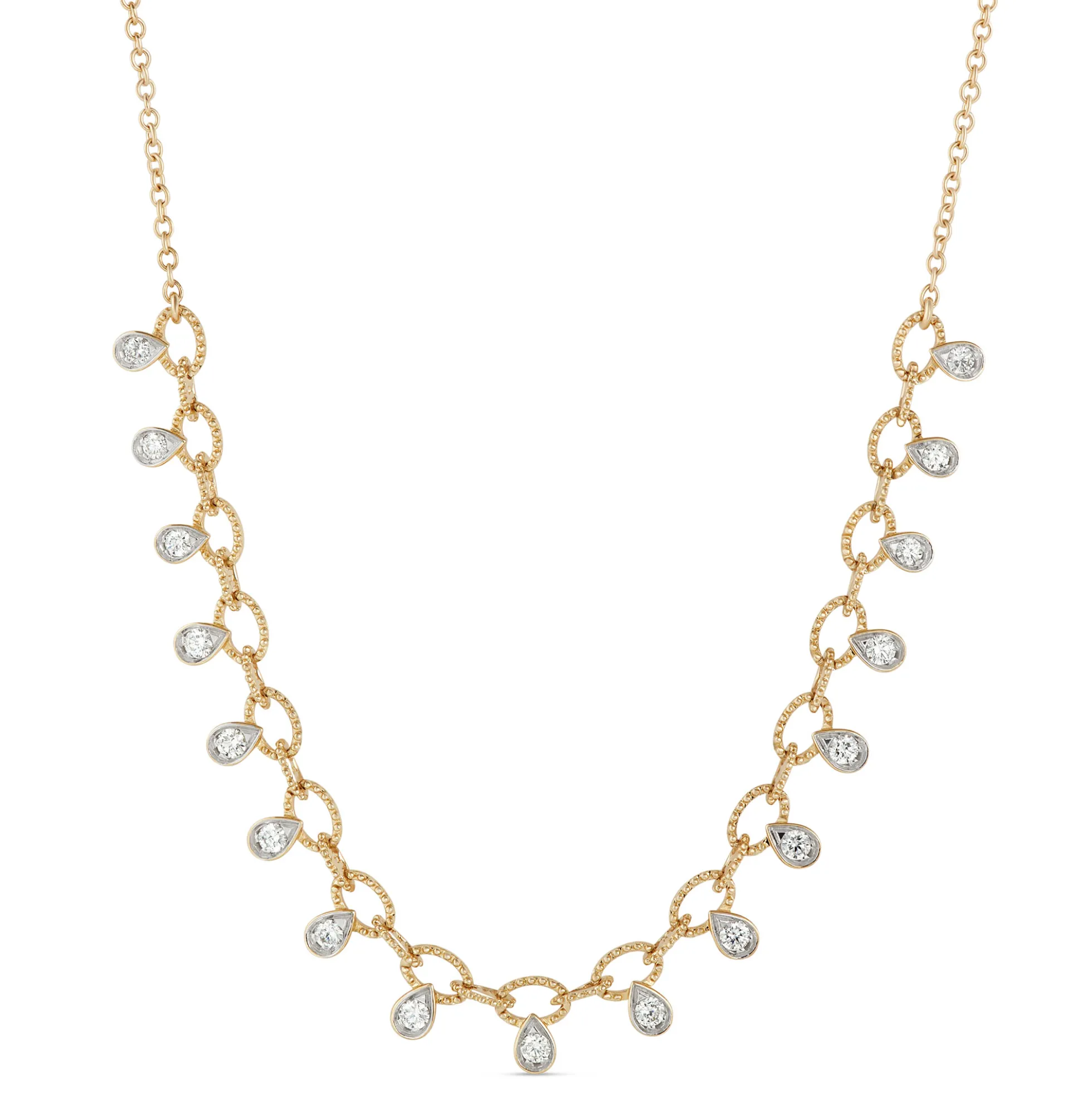Oval Link Diamond Necklace, 14k Gold