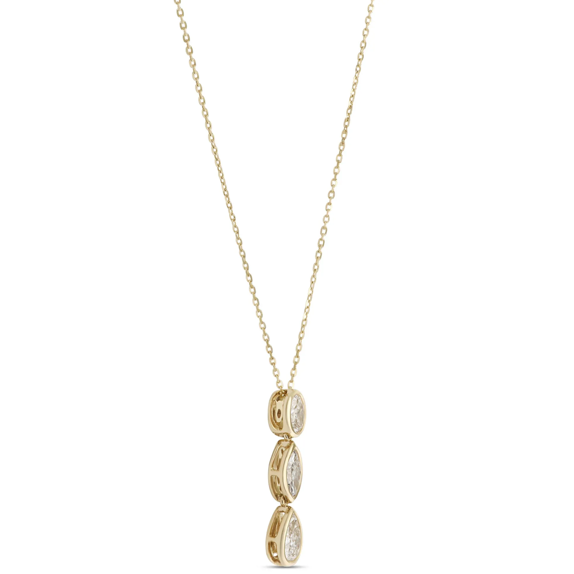 Oval, Marquise and Pear Shaped Diamond Necklace, 14K Yellow Gold
