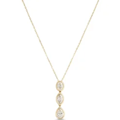 Oval, Marquise and Pear Shaped Diamond Necklace, 14K Yellow Gold