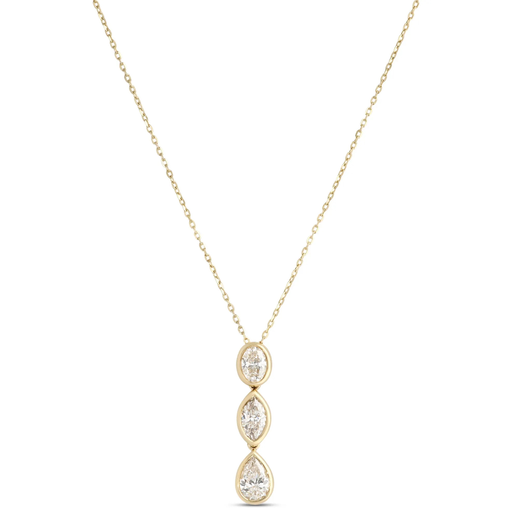 Oval, Marquise and Pear Shaped Diamond Necklace, 14K Yellow Gold