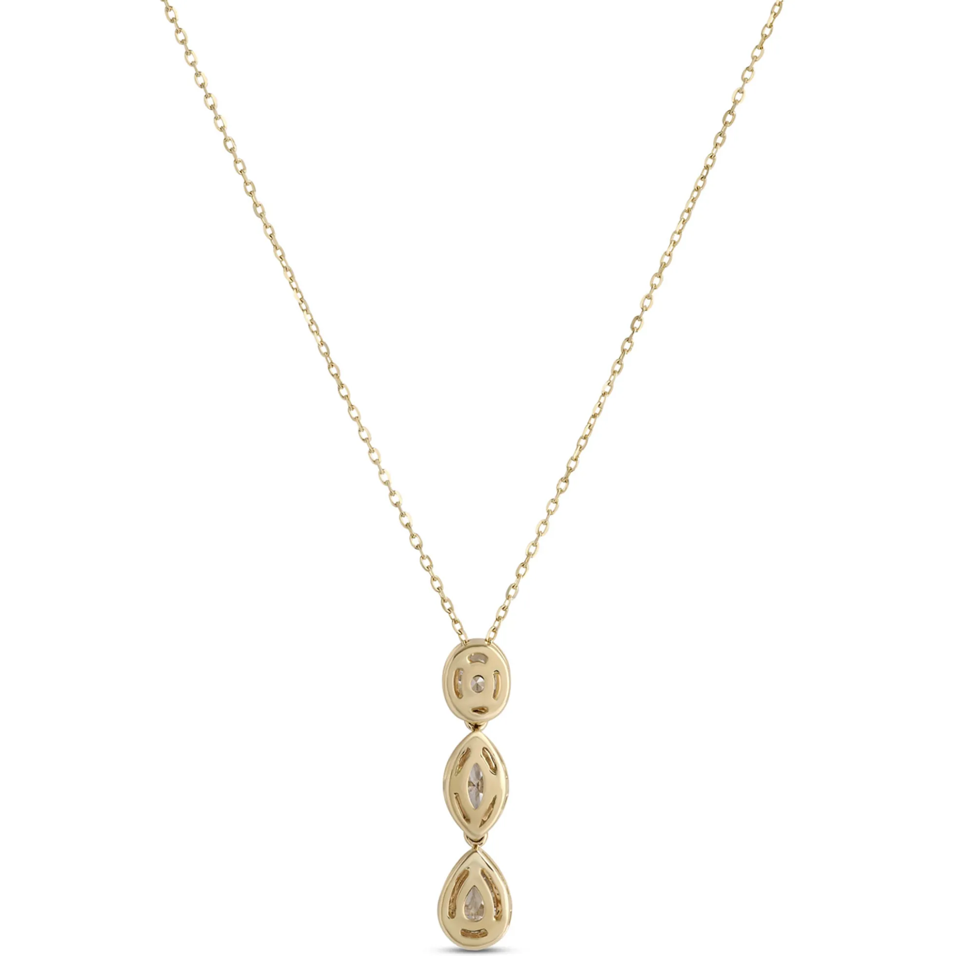 Oval, Marquise and Pear Shaped Diamond Necklace, 14K Yellow Gold