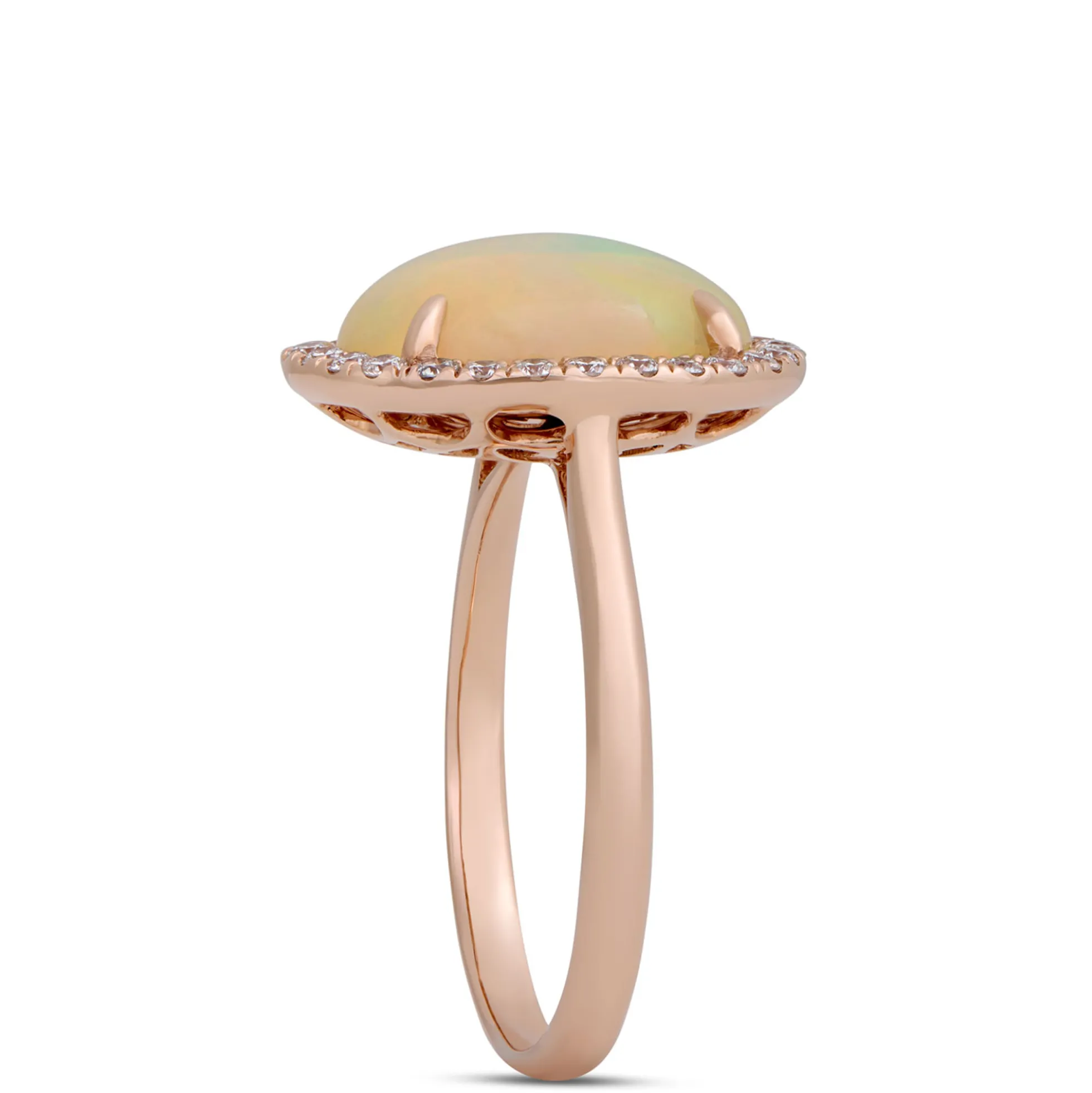 Oval Opal and Round Diamond Halo Ring, 14K Yellow Gold
