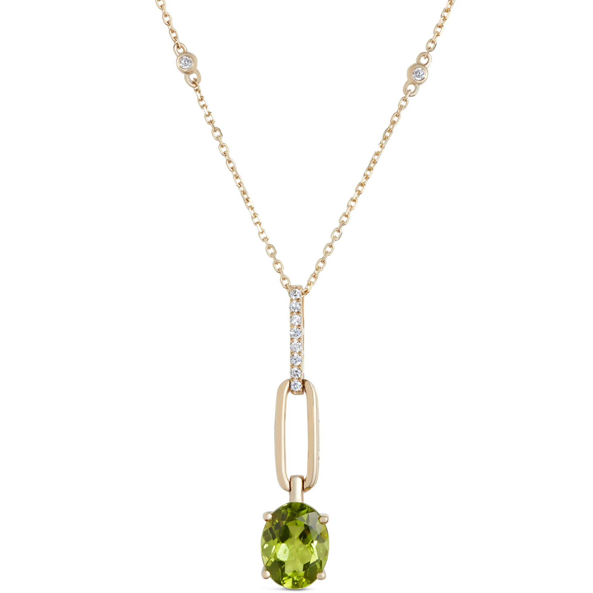 Oval Peridot Pendant Necklace, 14K Yellow Gold