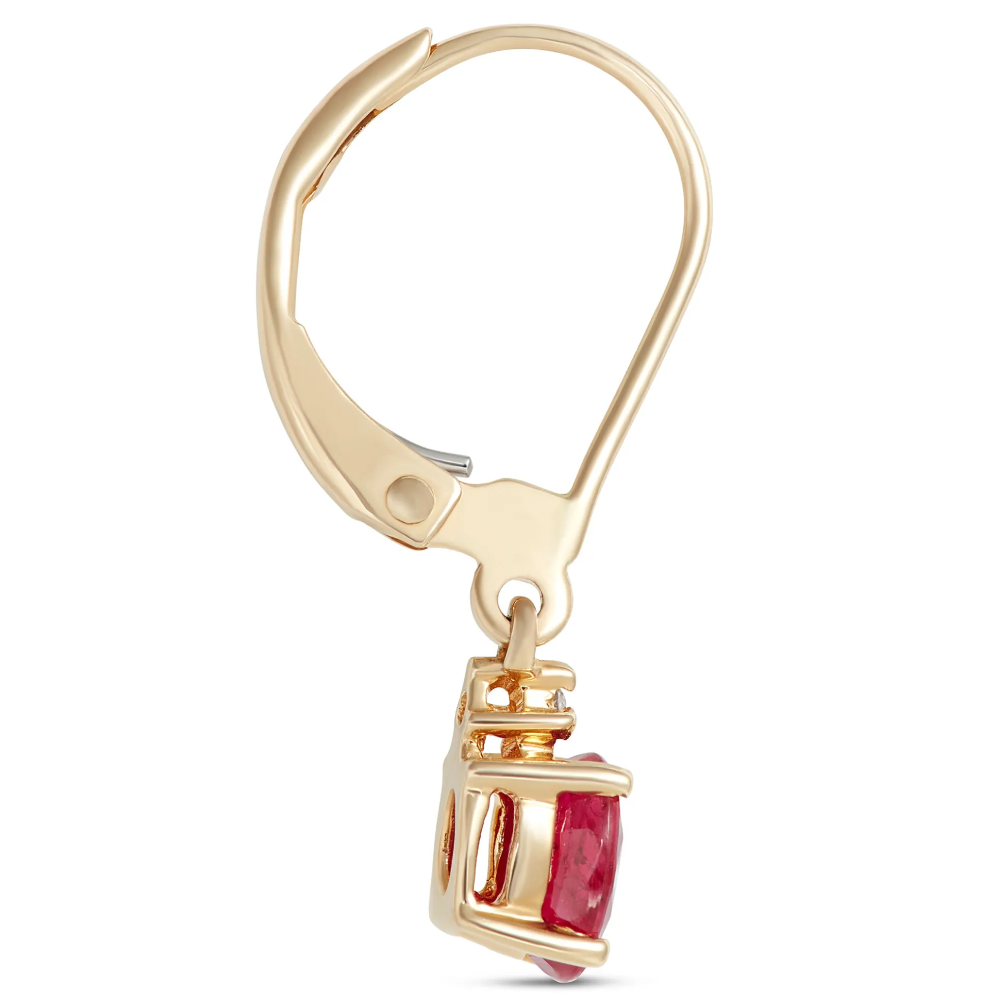 Oval Ruby and Diamond Dangle Earrings, 14K Yellow Gold