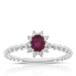 Oval Ruby & Diamond Halo Ring 14K
