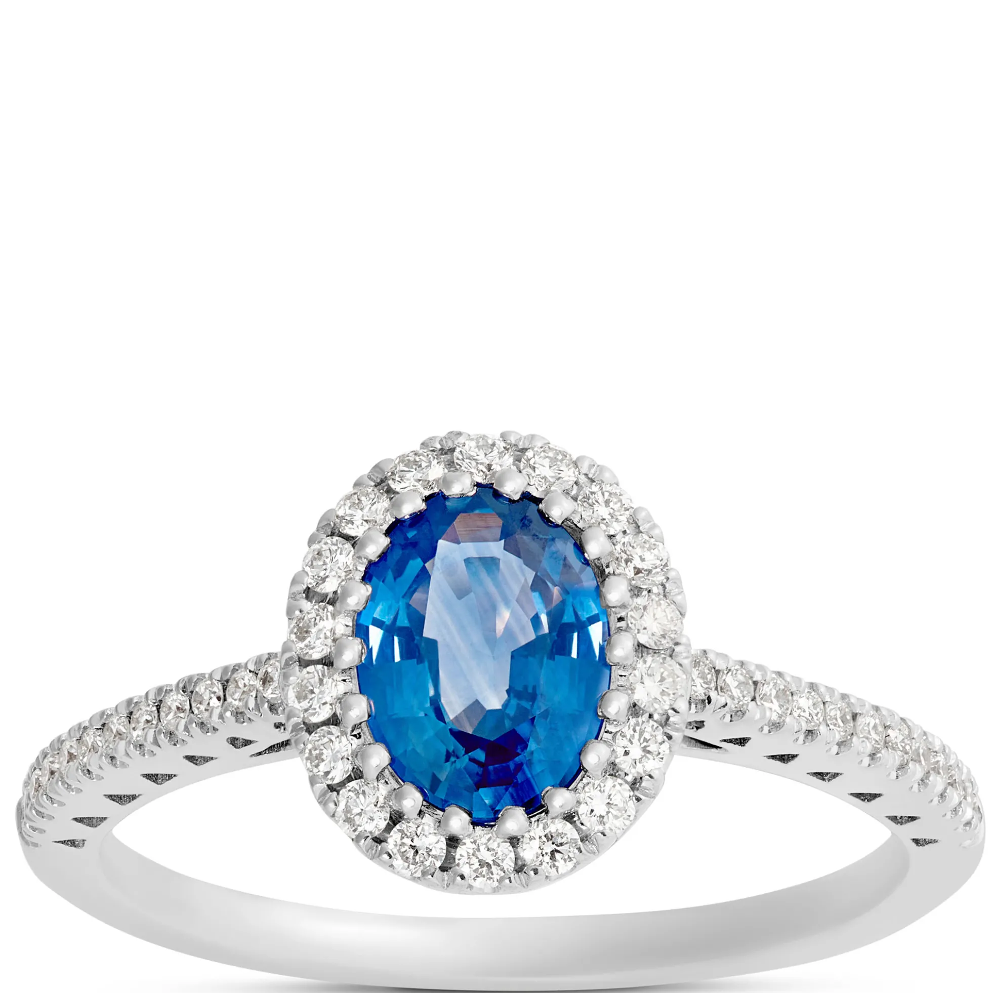 Oval Sapphire and Diamond Engagement Ring, 18K White Gold