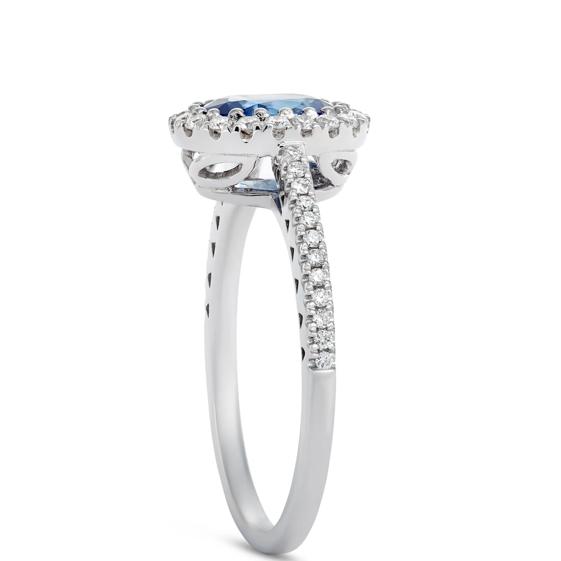 Oval Sapphire and Diamond Engagement Ring, 18K White Gold