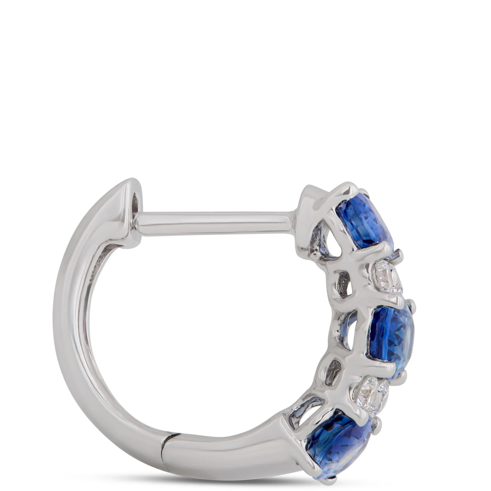Oval Sapphire and Diamond Hoops, 14K White Gold