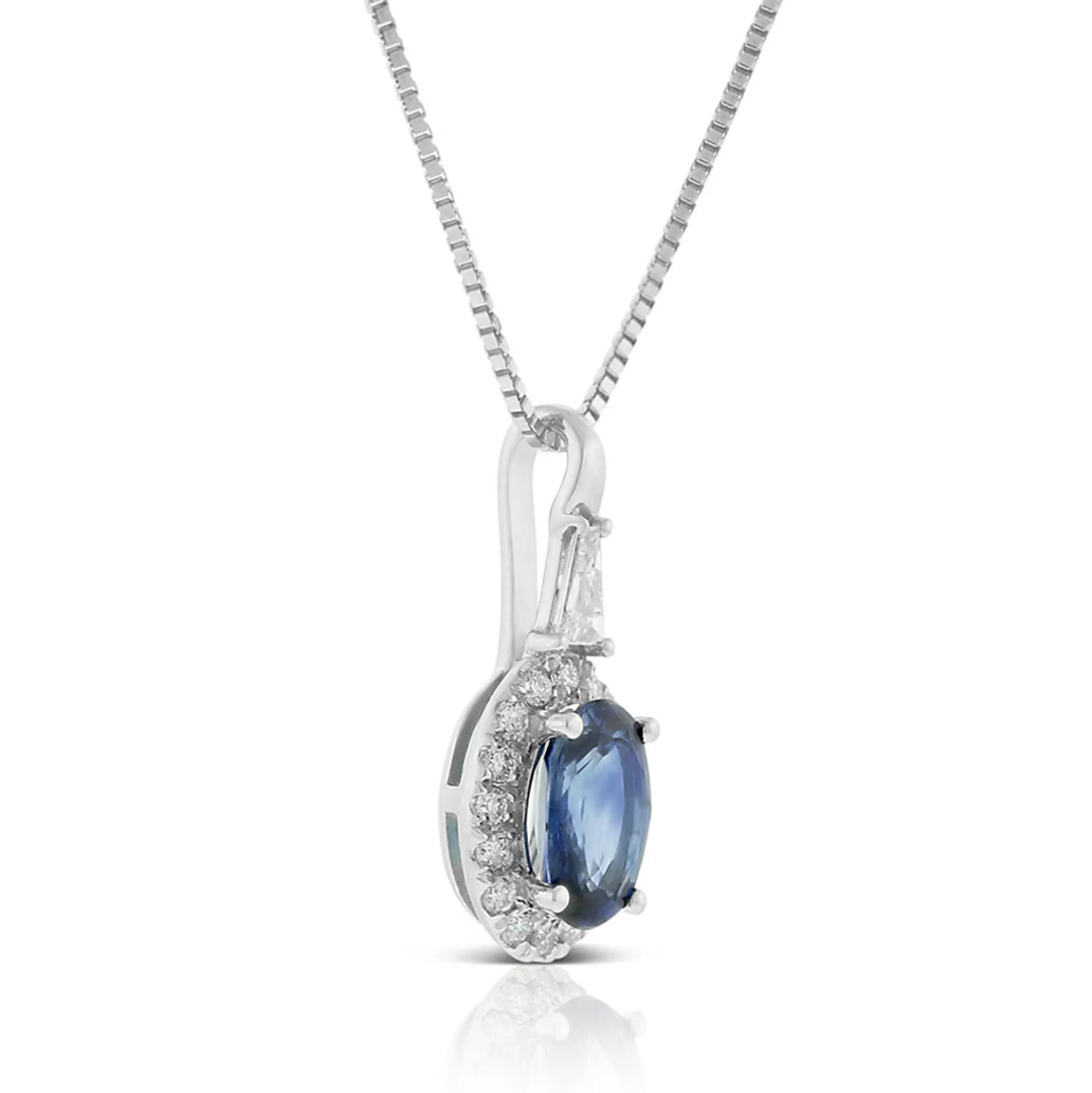 Oval Sapphire & Diamond Halo Necklace 14K