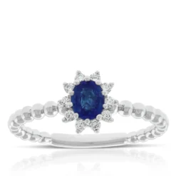 Oval Sapphire & Diamond Halo Ring 14K