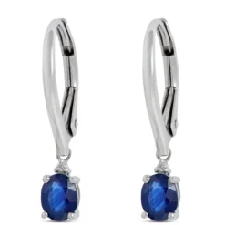 Oval Sapphire Leverback Earrings, 14K White Gold