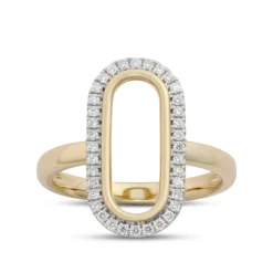 Oval Shaped Open Center Diamond Ring, 14K White and Yellow Gold