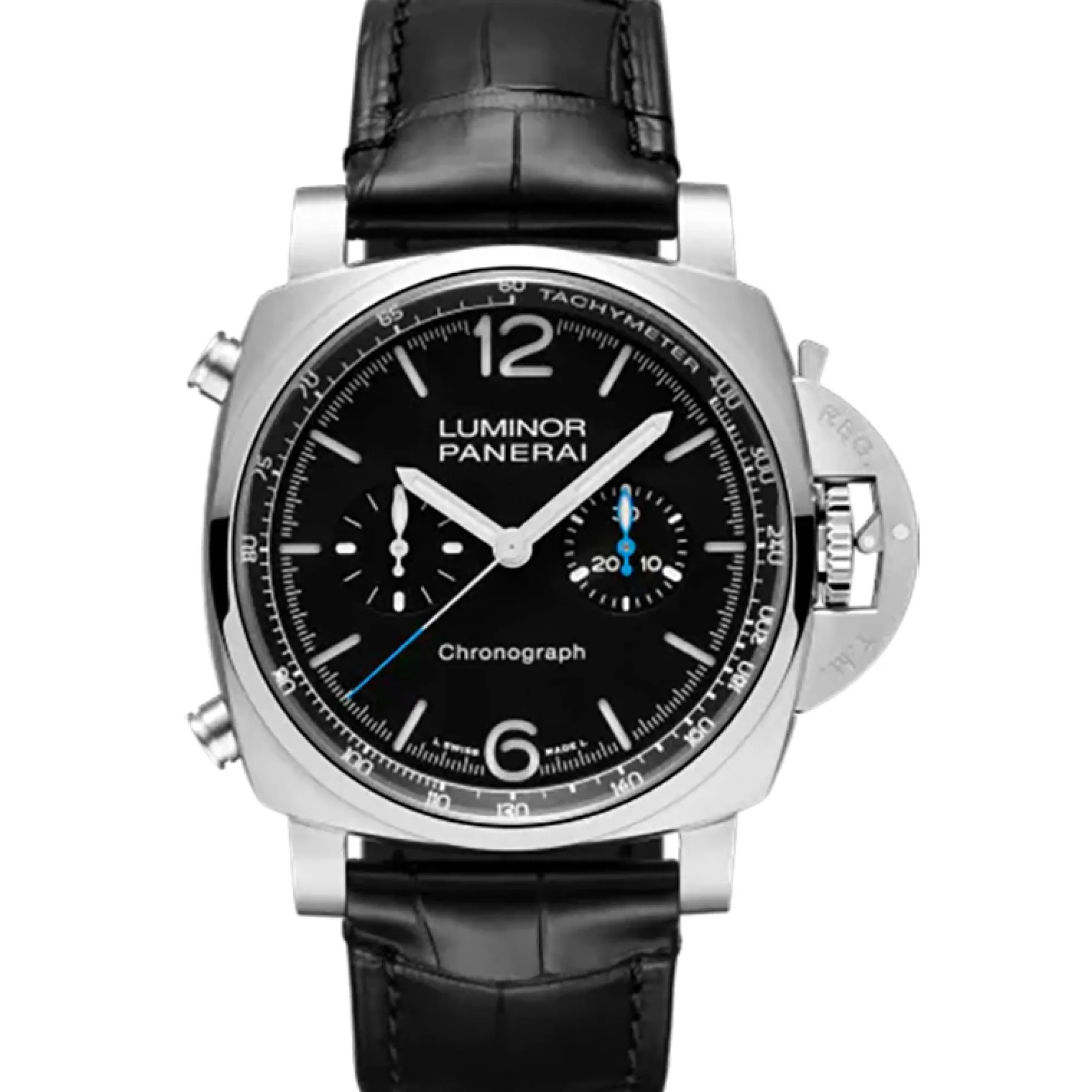 Panerai Luminor Chrono Watch Steel Case Black Dial, 44mm