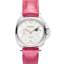 Panerai Luminor Due Luna Watch White Dial Pink Leather Strap, 38mm