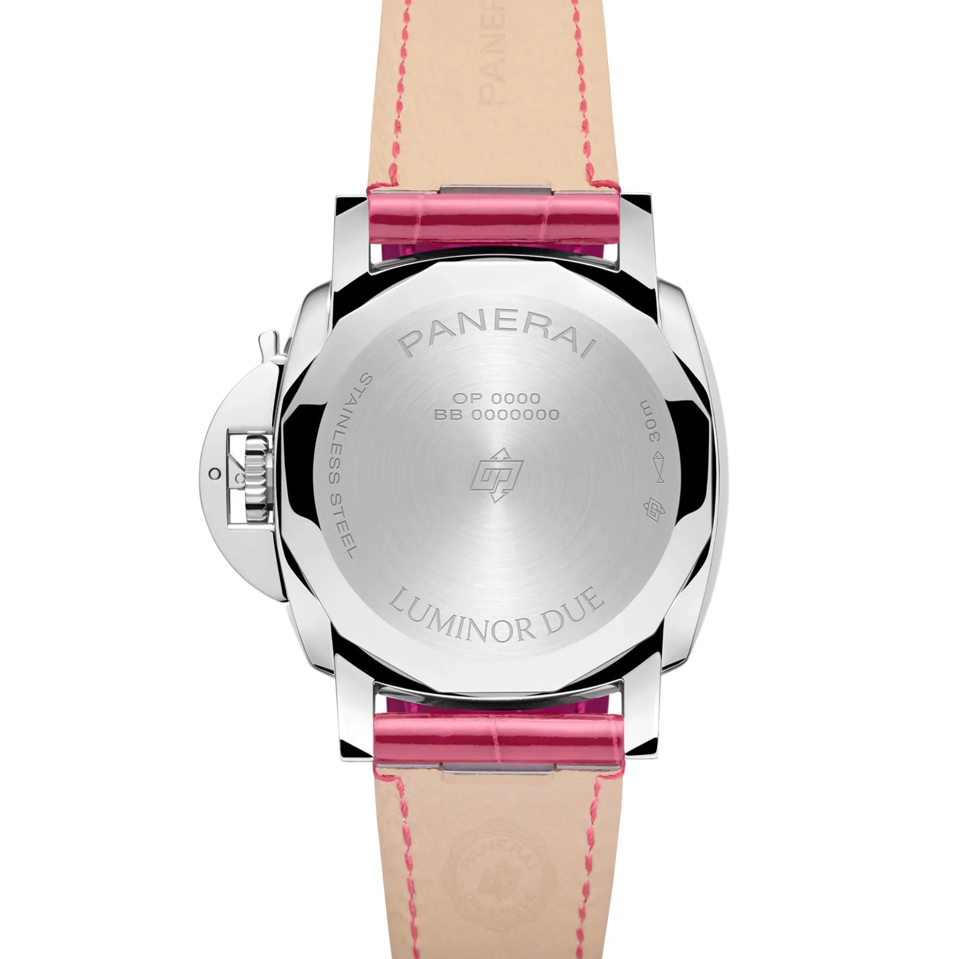 Panerai Luminor Due Luna Watch White Dial Pink Leather Strap, 38mm