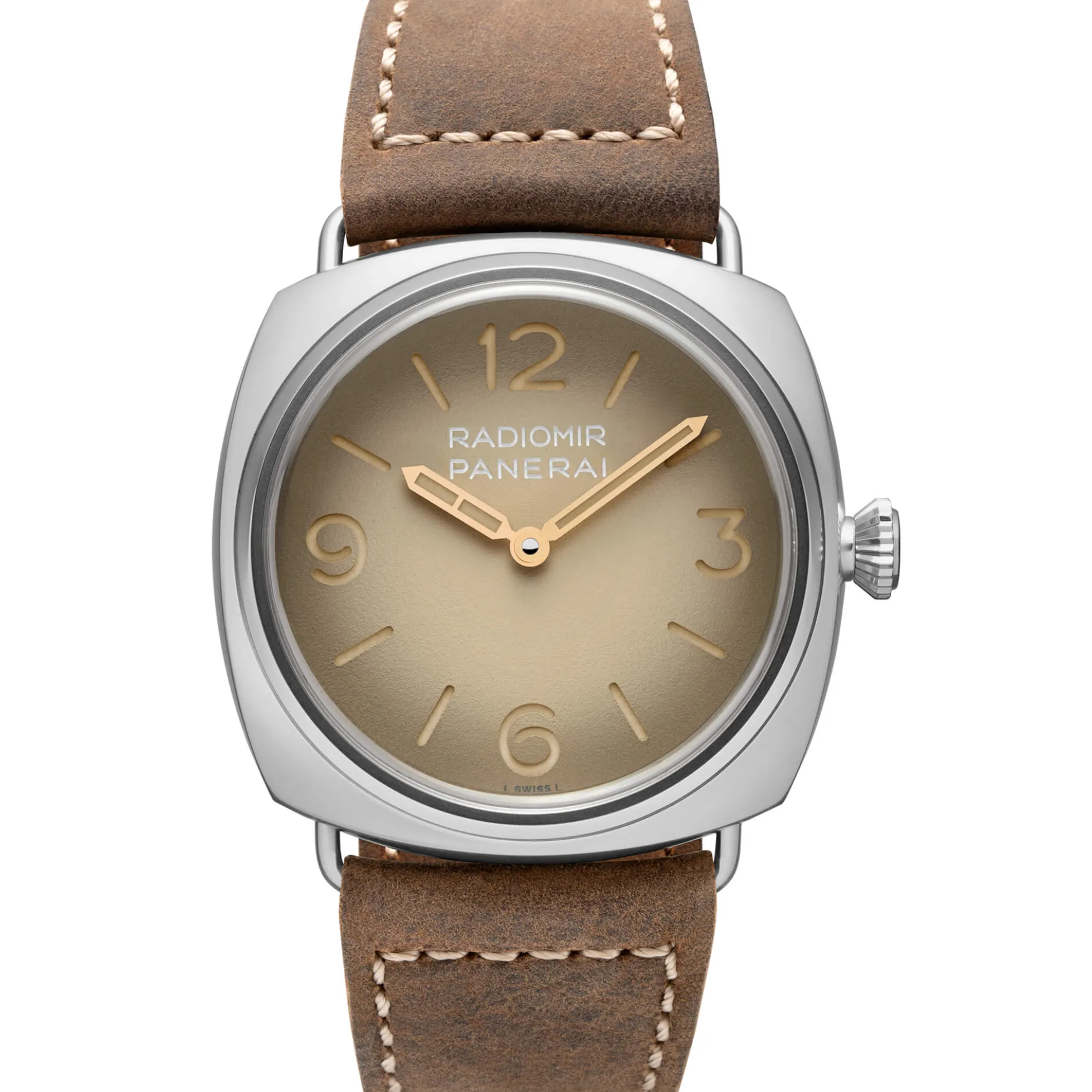 Panerai Radiomir Tre Giorni Watch Beige Dial Brown Leather Strap, 45mm