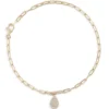 Paperclip Chain Bracelet with Pear-Shaped Pave Pendant, 14K Yellow Gold