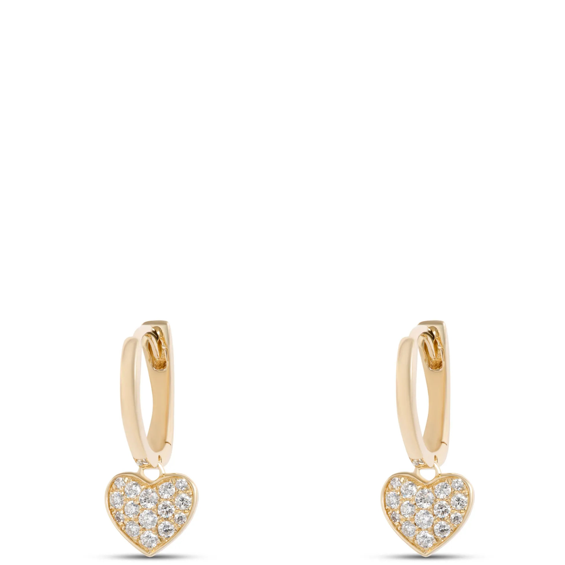 Pave Heart Hoops, 14K Yellow Gold