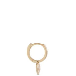 Pave Heart Hoops, 14K Yellow Gold