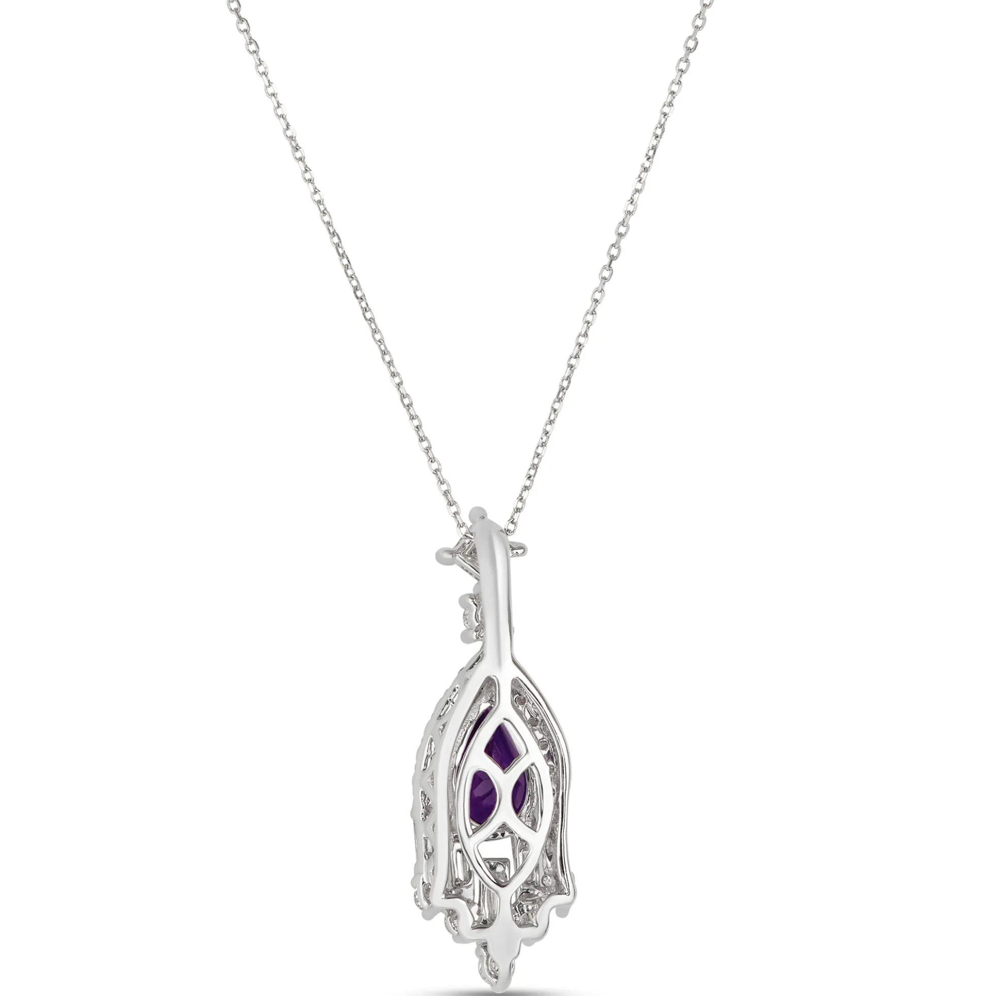Pear Amethyst and Diamond Pendant, 14K White Gold