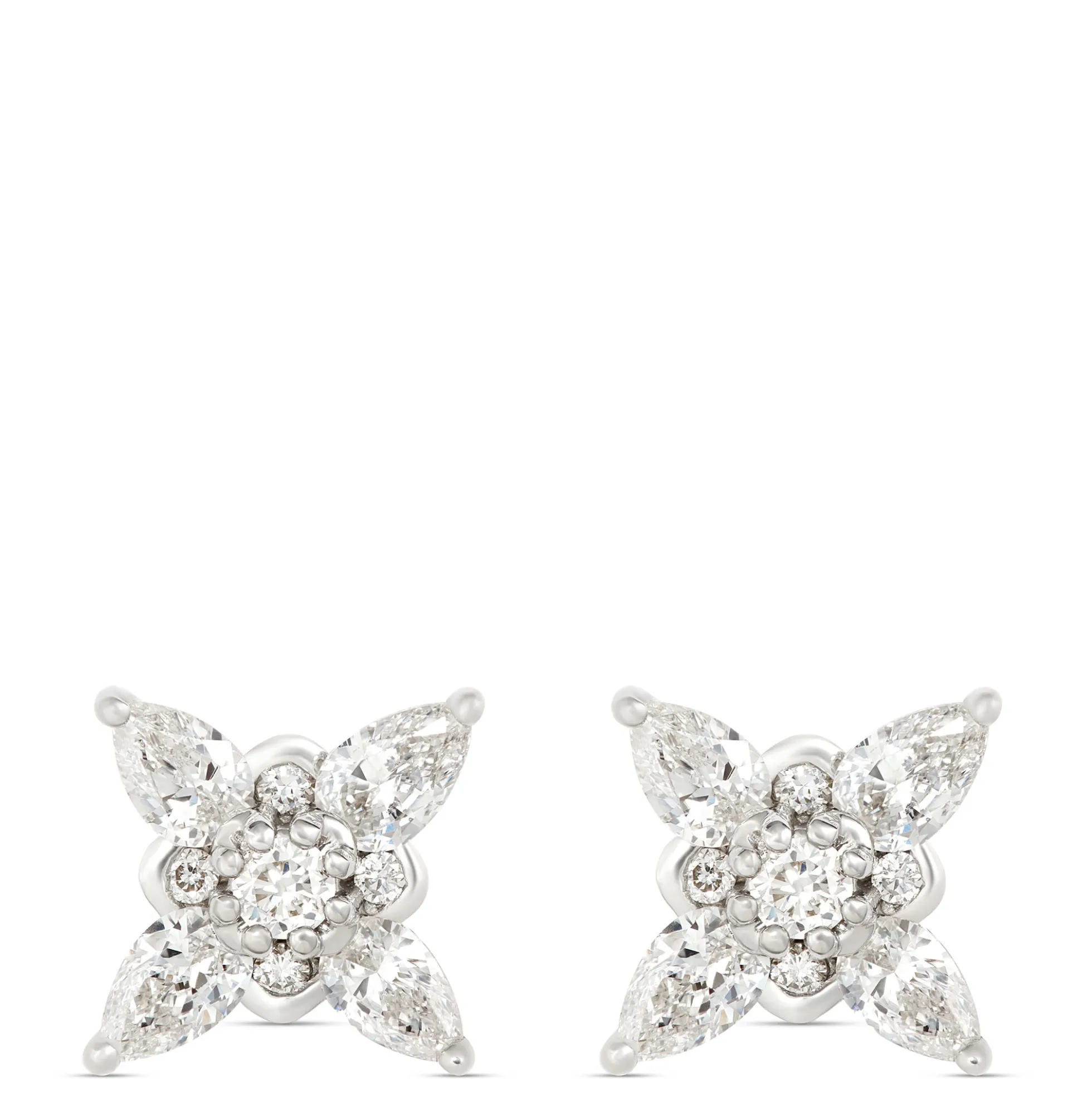 Pear and Round Cut Diamond Studs, 14K White Gold