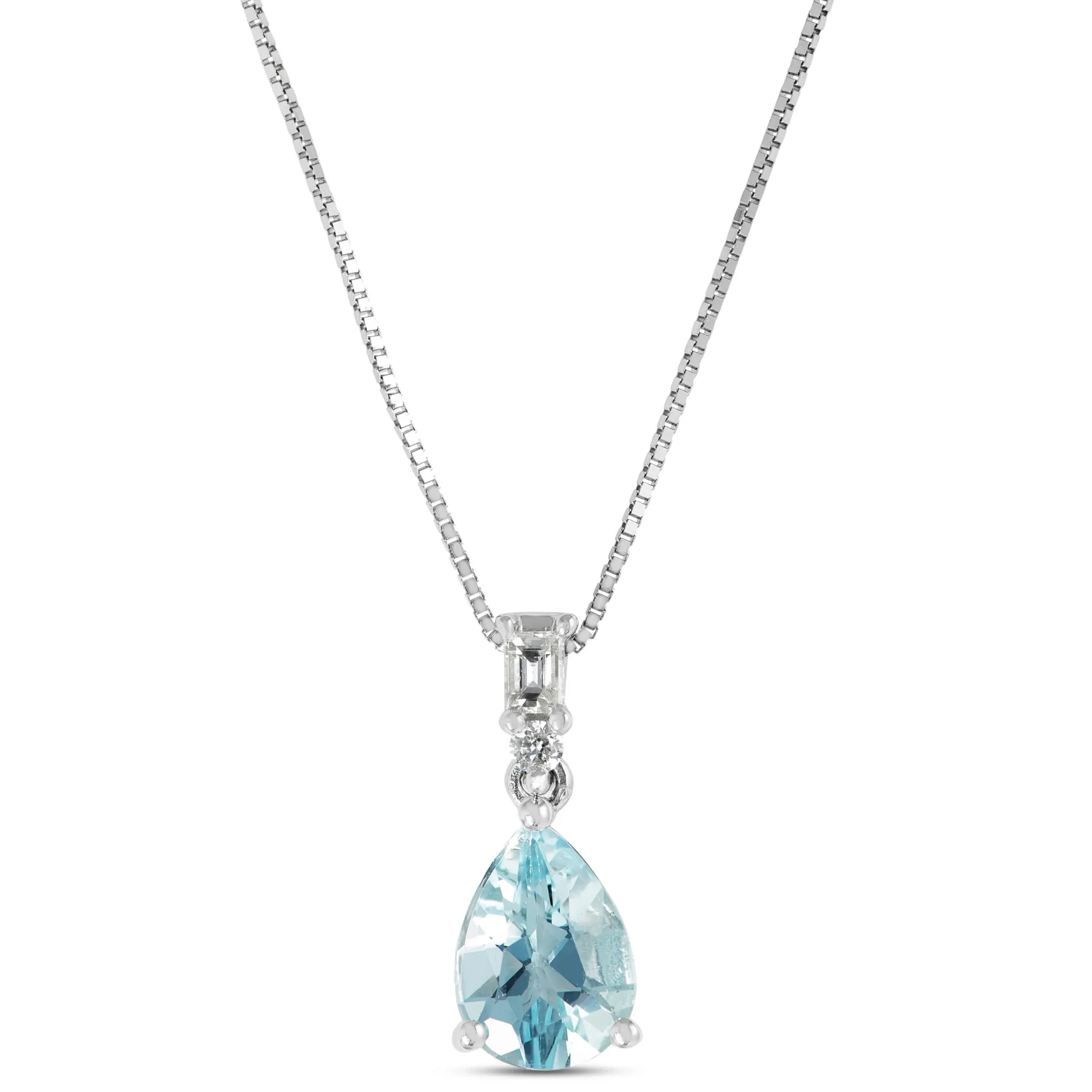 Pear Aquamarine & Diamond Necklace 14K