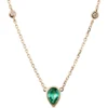 Pear Cut Emerald and Diamond Necklace, 14K Yellow Gold
