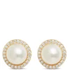 Pearl Halo Stud Earrings, 14K Yellow Gold