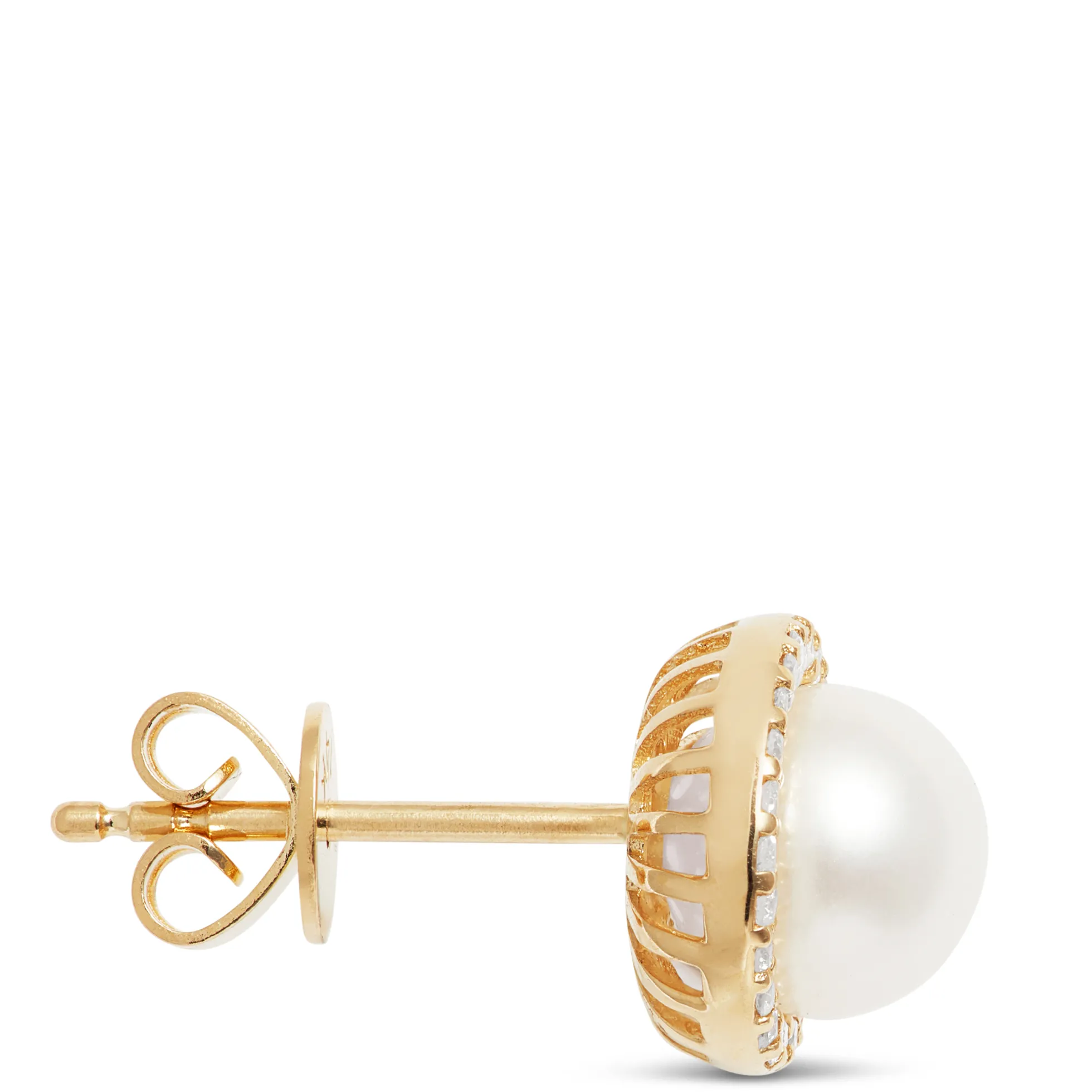Pearl Halo Stud Earrings, 14K Yellow Gold