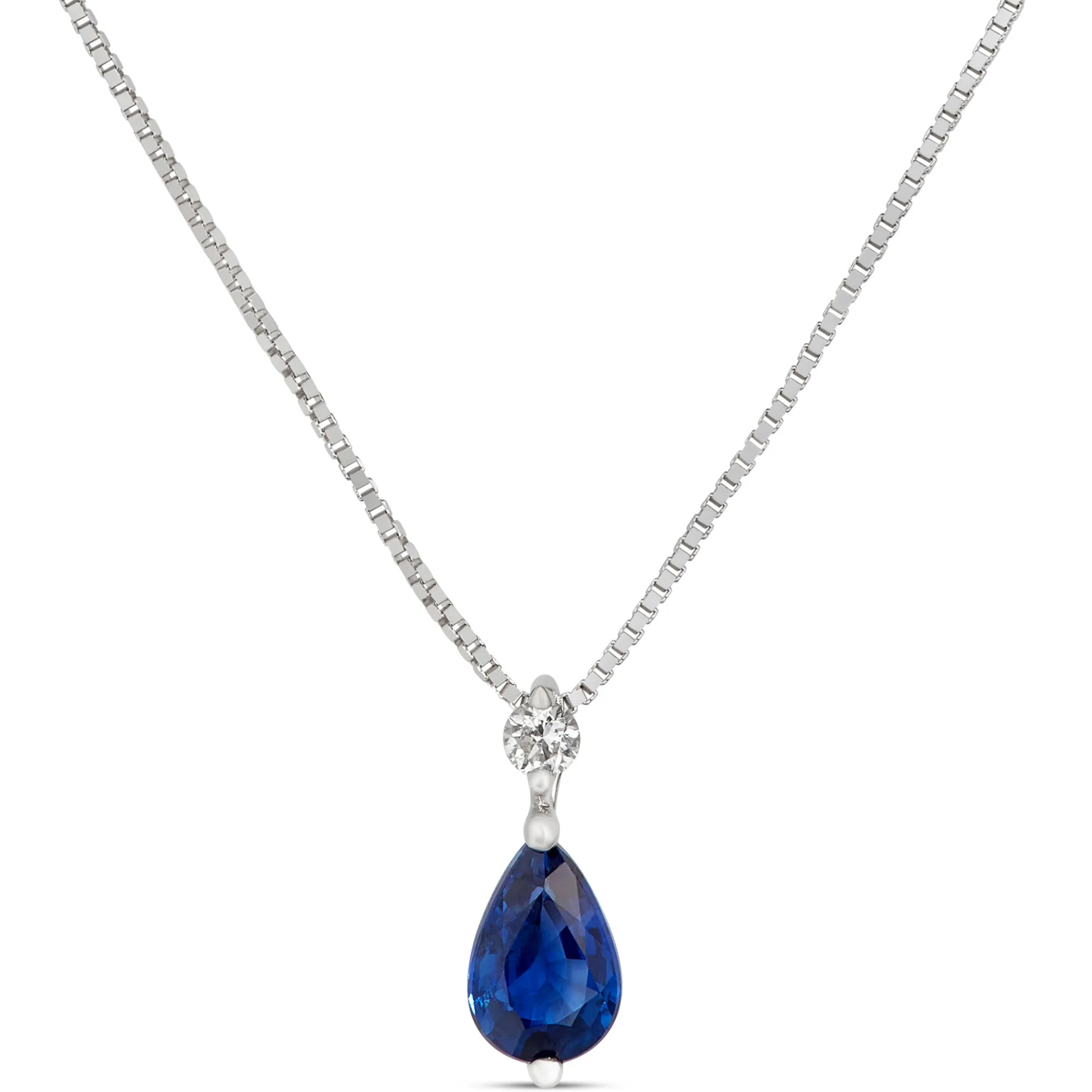 Pear Sapphire & Diamond Necklace 14K