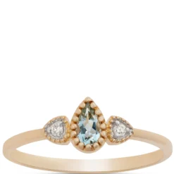 Pear Shaped Aquamarine and Diamond Ring, 14K Yellow Gold