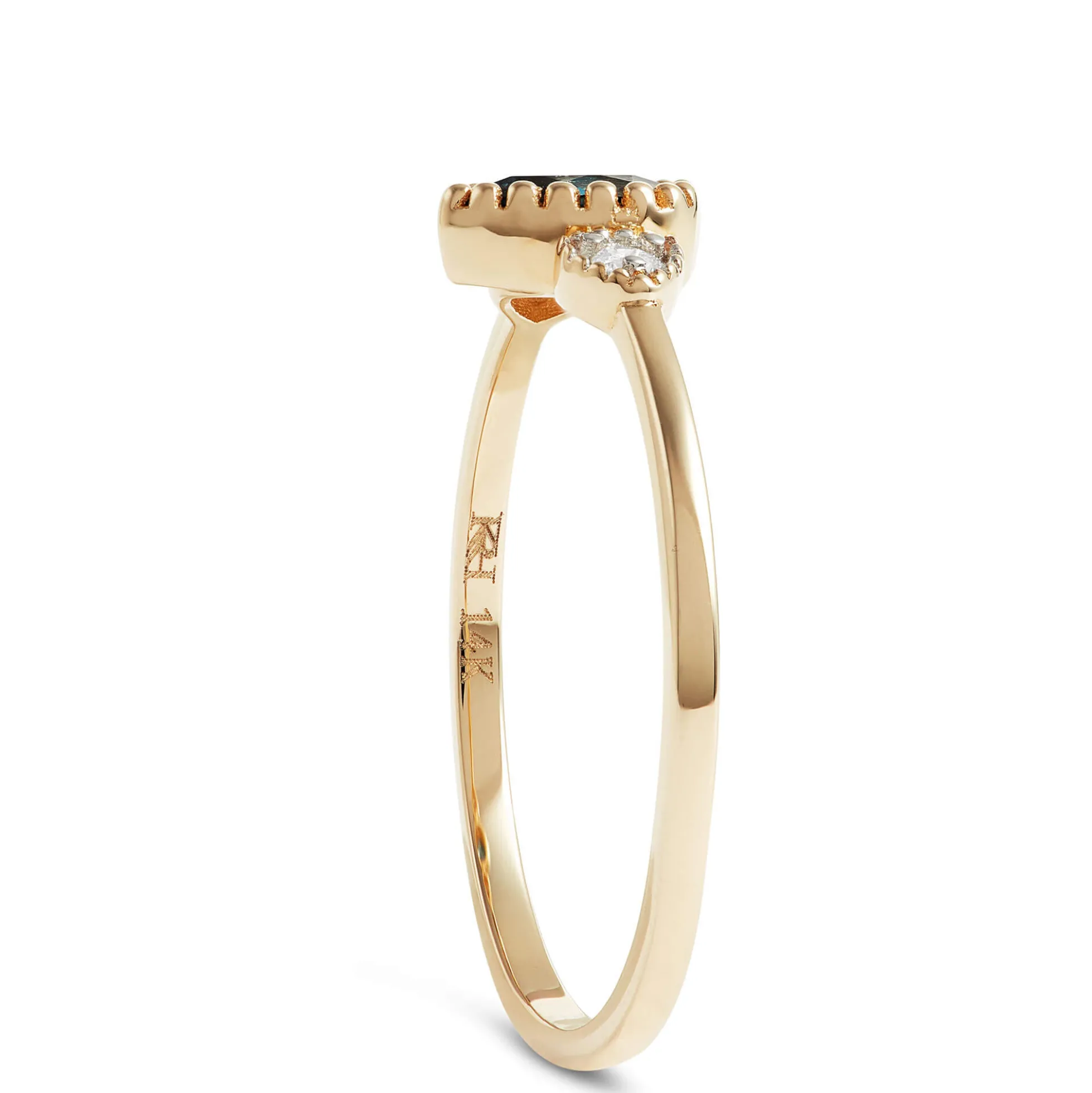 Pear Shaped Blue Topaz and Diamond Ring, 14K Yellow Gold
