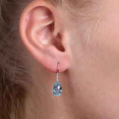 Pear Shaped Blue Topaz & Diamond Earrings 14K