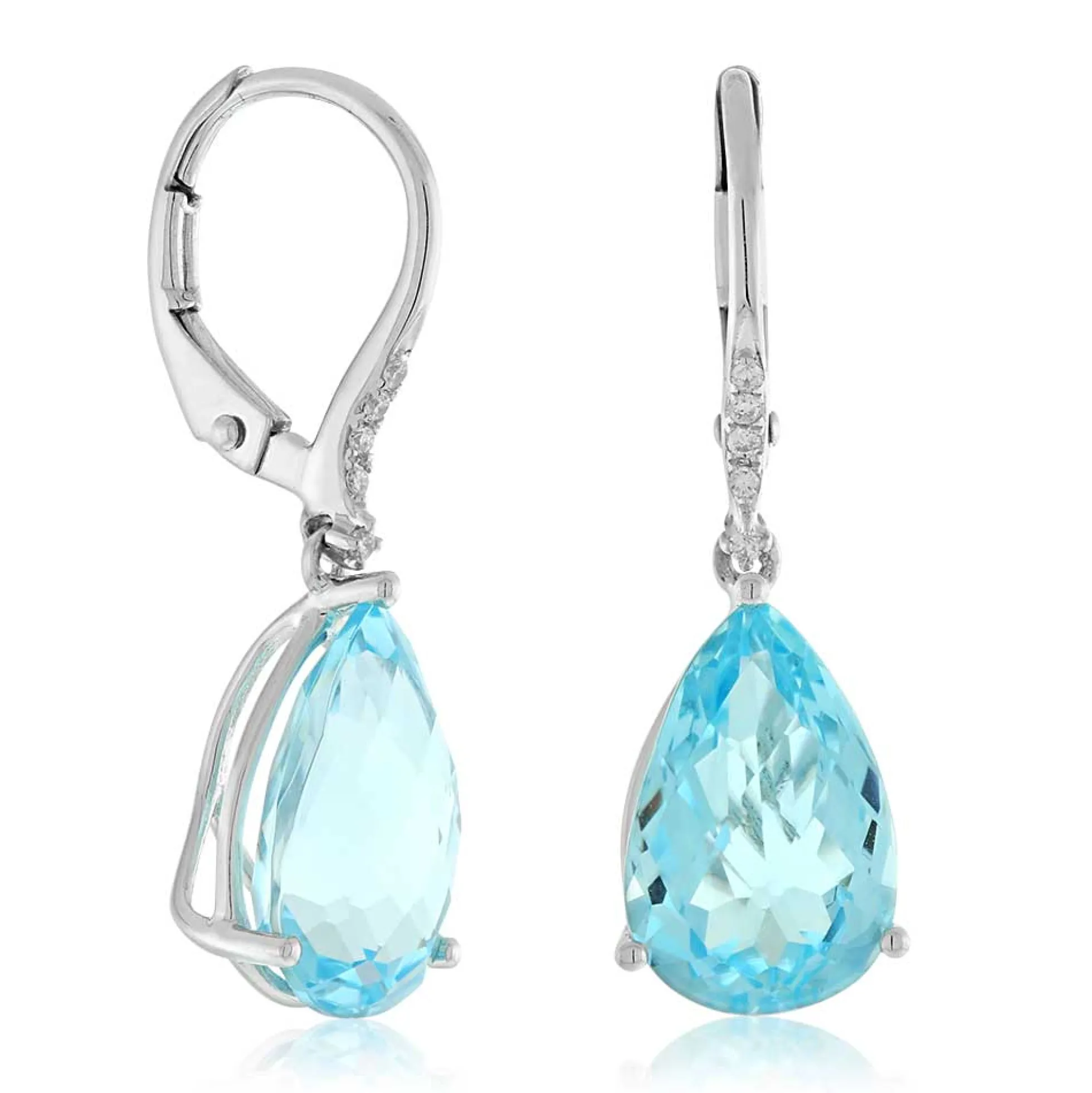 Pear Shaped Blue Topaz & Diamond Earrings 14K